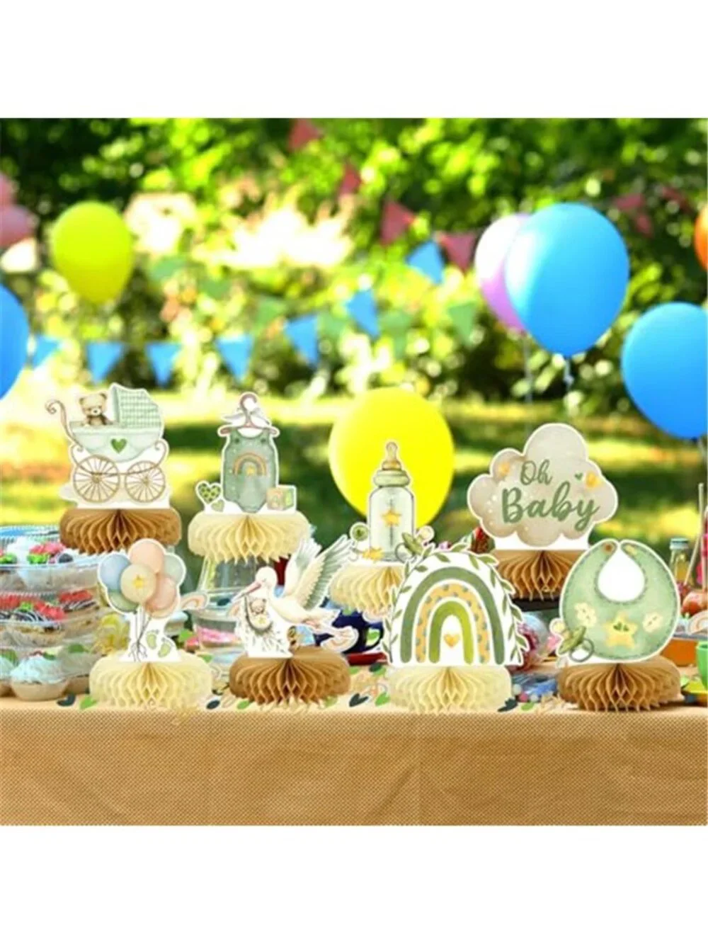 Baby Shower Decorations Boy Table Centerpieces Honeycomb Confetti Green 68 Piece